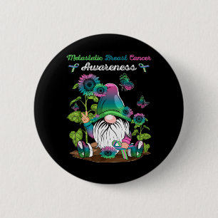 Bóton Redondo 5.08cm Câncer de Mama Metastático Gnome Com nk Verde Turq