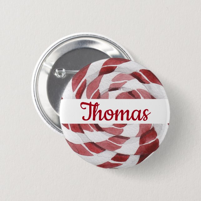 Bóton Redondo 5.08cm Candy Cane Swirl com Nome (Frente & Verso)