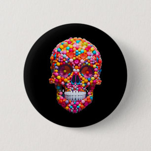 Bóton Redondo 5.08cm Candy Skull Bala Bubblegum Esqueleto Doces de Hall
