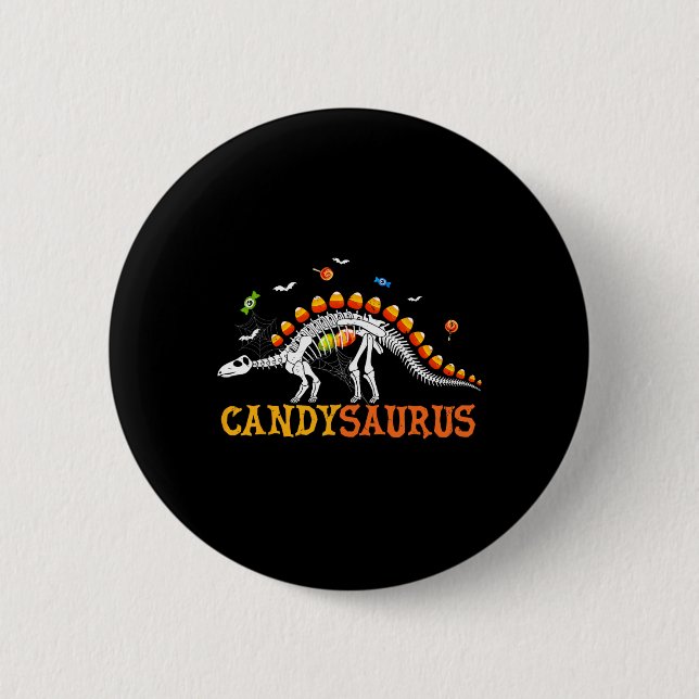 Bóton Redondo 5.08cm Candysaurus Candy Corn Dinossauro Esqueleto Feliz  (Frente)