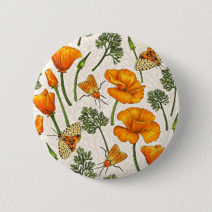 Bóton Redondo 5.08cm Canecas e mariposas da Califórnia em branco
