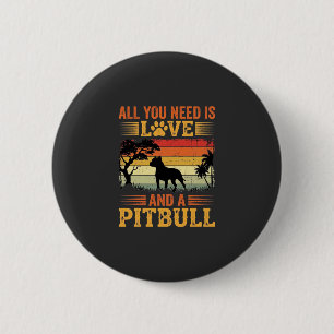 Bóton Redondo 5.08cm Cão do Amor Pitbull Pôr do Sol Retrô