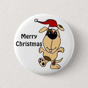 Bóton Redondo 5.08cm Cão feliz da dança em desenhos animados do Natal
