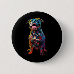Bóton Redondo 5.08cm Cão Tatuagens Pitbull Cão Tatuado Colorido