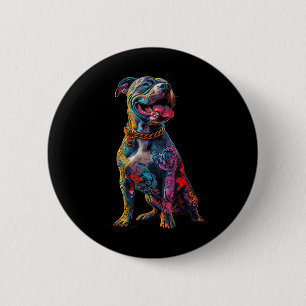 Bóton Redondo 5.08cm Cão Tatuagens Pitbull Cão Tatuado Colorido