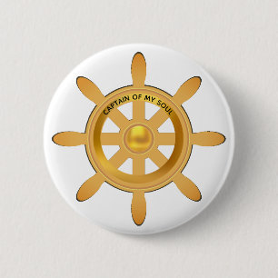 Bóton Redondo 5.08cm Capitão náutico leme de navio dourado em branco