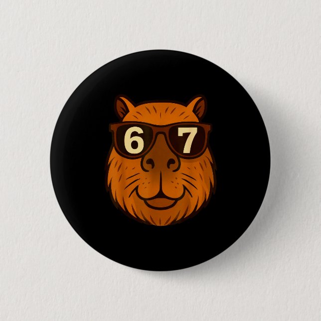 Bóton Redondo 5.08cm Capivara Engraçada Sungles 67 Seis Sete Meme (Frente)