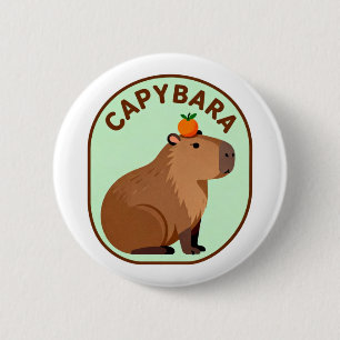 Bóton Redondo 5.08cm Capivara Fofa com Laranja na Cabeça Animal Engraça