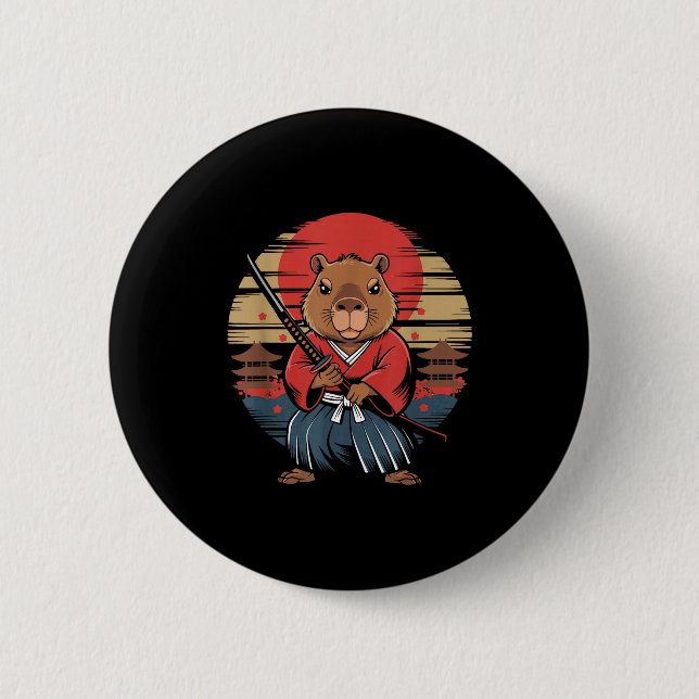 Bóton Redondo 5.08cm Capivara Samurai Japonês  (Frente)