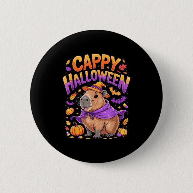 Bóton Redondo 5.08cm Cappy Halloween Capybara Witch  (Frente)