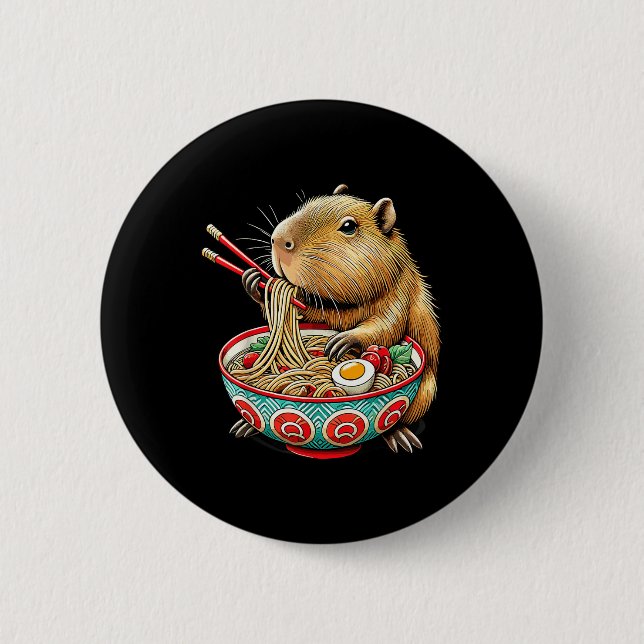 Bóton Redondo 5.08cm Capybara ama Noodle Capybara comendo Ram Japonês (Frente)