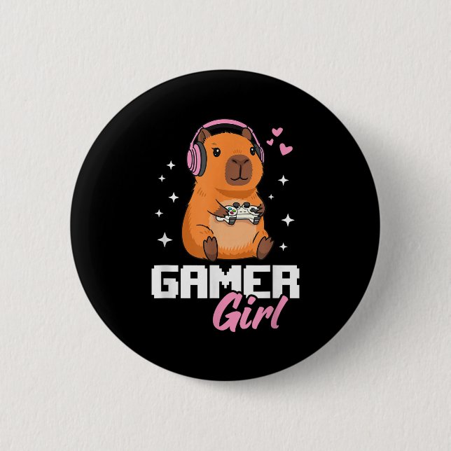 Bóton Redondo 5.08cm Capybara Gamer Girl Gaming  (Frente)
