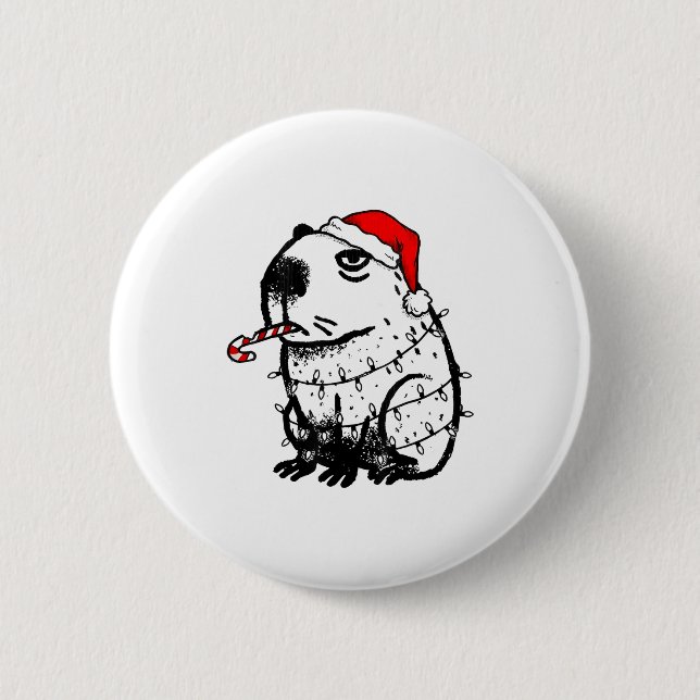 Bóton Redondo 5.08cm Capybara Smoking Christmas Ugly Cigarette Gen Z  (Frente)