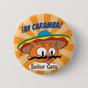 Bóton Redondo 5.08cm Caramba! Caricatura bigode Gato Button