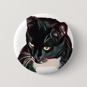 Bóton Redondo 5.08cm Caricatura de Gato Branco e Branco