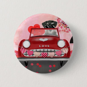 Bóton Redondo 5.08cm Carro de cão Schnauzer com Namorados de coração
