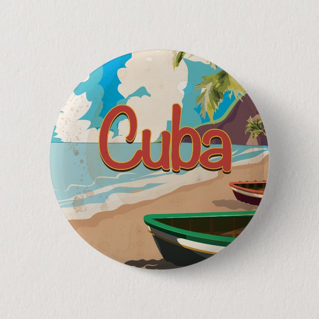 Bóton Redondo 5.08cm Cartaz de Viagem Antigo de Cuba (Frente)