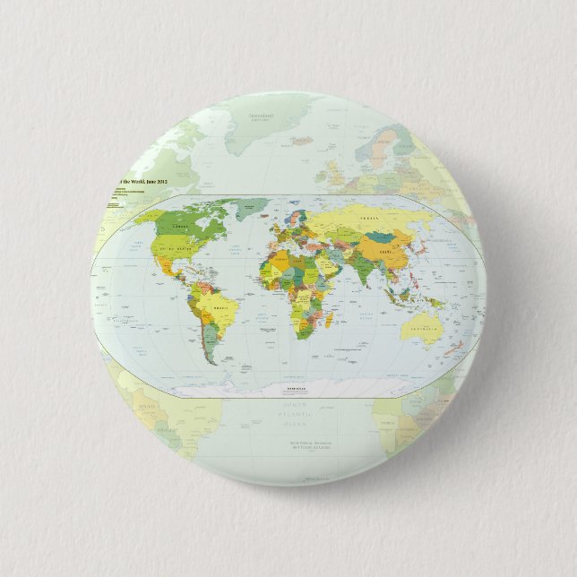 Bóton Redondo 5.08cm Cartaz do Atlas Político do Mapa Mundial: Decoraçã (Frente)