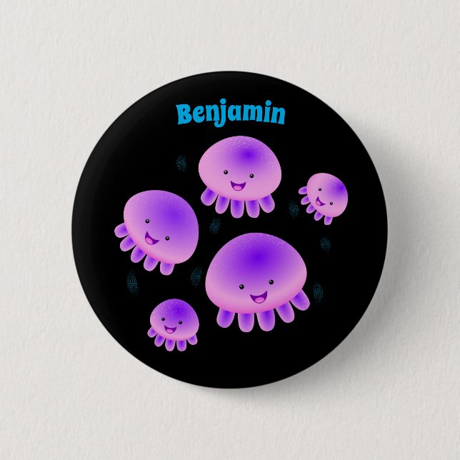 Bóton Redondo 5.08cm Cartografia de medusa-púrpura-rosa-branca kawaii (Frente)