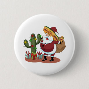 Bóton Redondo 5.08cm Cartoon cactus e Papai Noel vestindo um sombrero
