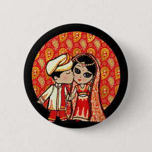 Bóton Redondo 5.08cm Cartoon de Noiva de Casamento Indiano