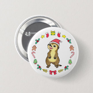 Bóton Redondo 5.08cm Cartoon de Suricata Fofo com chapéu de Papai Noel