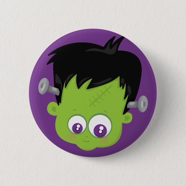 Bóton Redondo 5.08cm Cartoon Frankenstein Halloween Roxo Diversão (Frente)