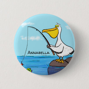 Bóton Redondo 5.08cm Cartoon pelicano de pesca engraçado