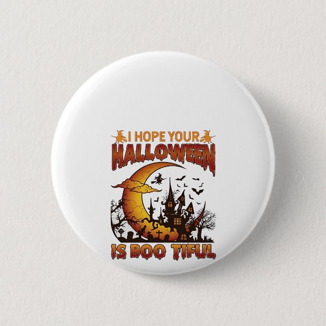Bóton Redondo 5.08cm Casa Assombrada Boo Tiful de Halloween Lua Crescen (Frente)