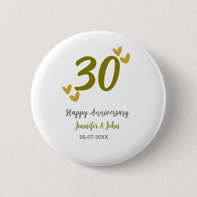 Bóton Redondo 5.08cm casal 30 feliz ouro cinza de aniversário (Frente)