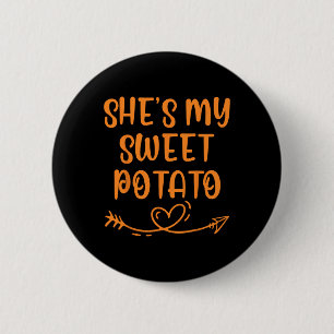 Bóton Redondo 5.08cm Casal de Ação de Graças Ela é minha batata doce