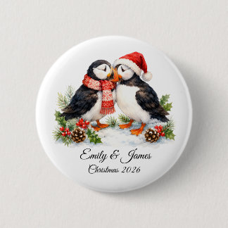 Bóton Redondo 5.08cm Casal de Papagaios-do-mar Personalizado Natal Fofo