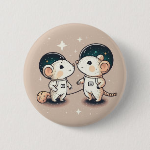 Bóton Redondo 5.08cm Casal do mouse de astronauta bonito