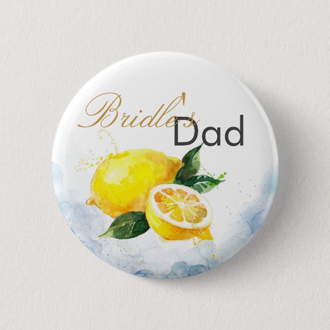 Bóton Redondo 5.08cm Casamento Amarelo-Azul-Limão Elegante (Frente)