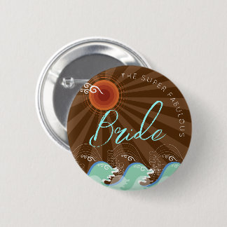 Bóton Redondo 5.08cm Casamento BRIDE Legal Waves & Brown Sun Chic Beach