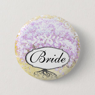 Bóton Redondo 5.08cm Casamento com aves da Lavanda de folha de coração