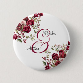 Bóton Redondo 5.08cm Casamento de Script Moderno Floral da Burgundy