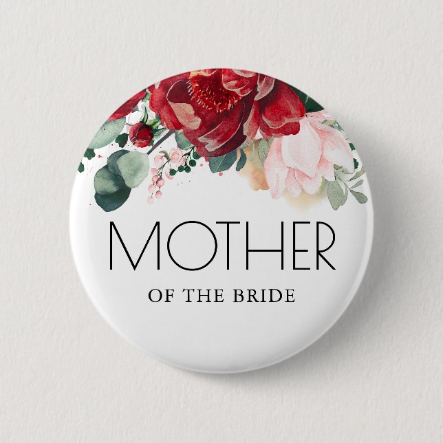 Bóton Redondo 5.08cm Casamento outono Floral Vermelho Burgundy (Frente)