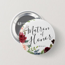 Bóton Redondo 5.08cm Casamento Personalizado do Buquê Honor Burgundy