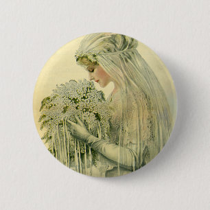 Bóton Redondo 5.08cm Casamento vintage, Retrato de Noiva Vitoriana