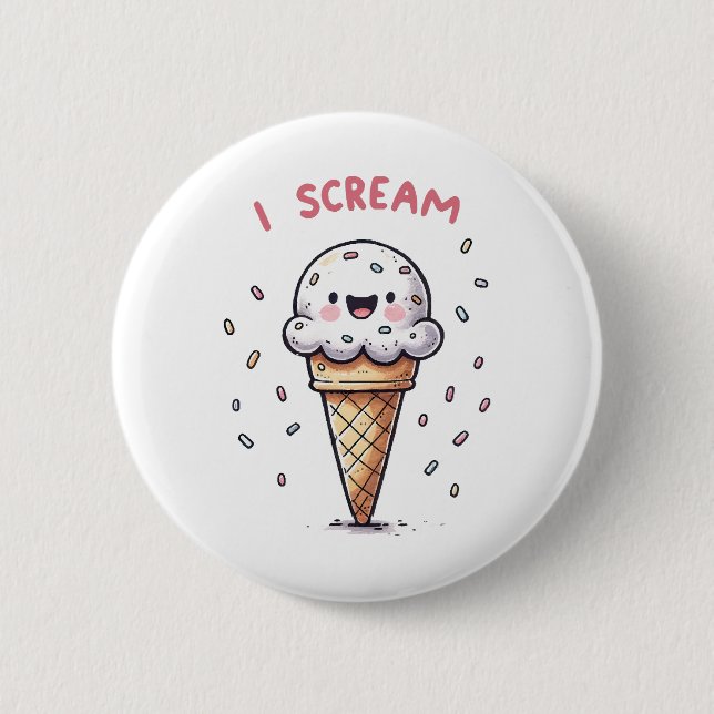 Bóton Redondo 5.08cm Casquinha de Sorvete I Scream com Confeitos (Frente)