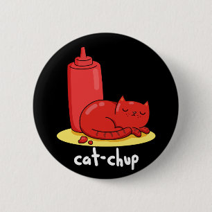 Bóton Redondo 5.08cm Cat Chup Engraçado Red Ketchup Cat Pun Dark BG