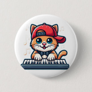Bóton Redondo 5.08cm Cat Playing Piano Design for Music and Cat Lovers 