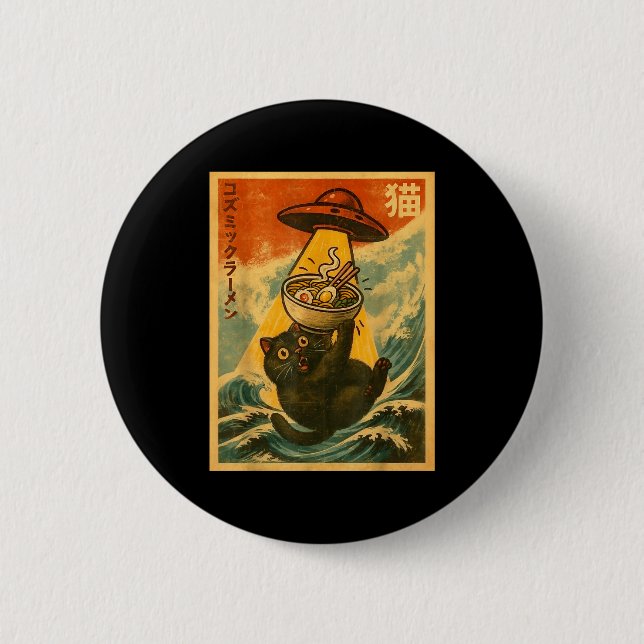 Bóton Redondo 5.08cm Cat Ramen Funny Japanese Anime Ufo Men Women Teen  (Frente)