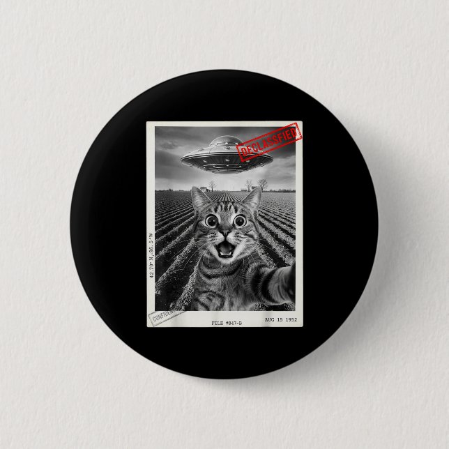 Bóton Redondo 5.08cm Cat Selfie Ufo Alien Funny Surprised Cat Meme Men  (Frente)