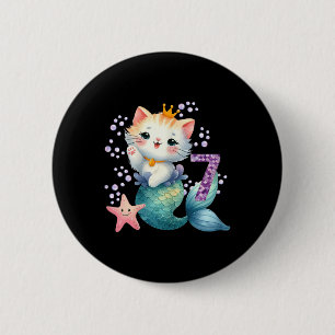 Bóton Redondo 5.08cm Cat Sereia 7 Aniversário 7 Anos Meninas De Festa