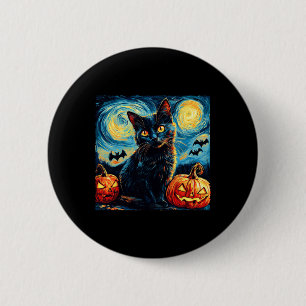 Bóton Redondo 5.08cm Cat Starry Night Van Gogh Cat Lover Pumpkins Bats