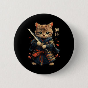 Bóton Redondo 5.08cm Cat Warrior Japonês Samurai Cat Tattoo Kawaii Nin