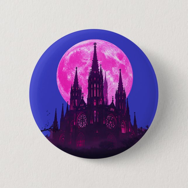 Bóton Redondo 5.08cm Catedral Gótica de Lua Rosa (Frente)