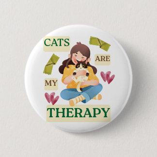 Bóton Redondo 5.08cm Cats Are My Therapy – Cute Cat Lover Design